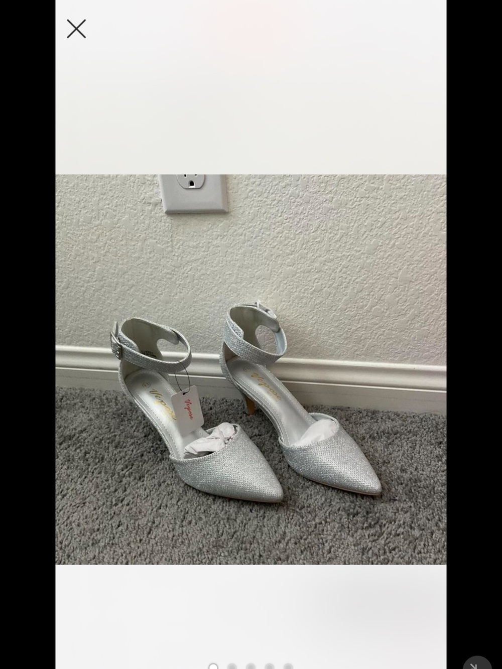 Silver Glitter Pointed-Toe Ankle-Strap Heels for Women